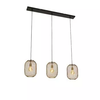 QAZQA - Современный подвесной светильник I Подвесной светильник I Подвесной светильник из латуни, 3 лампы - Waya Mesh I Гостиная I Спальня - продолговатая сталь - Подходит для светодиодов E27, золото