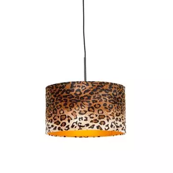 QAZQA - Современный подвесной светильник I Подвесной светильник I Подвесной светильник черный с леопардовым абажуром 35 см - Комби I Гостиная I Спальня - продолговатый текстиль - Подходит светодиод E27
