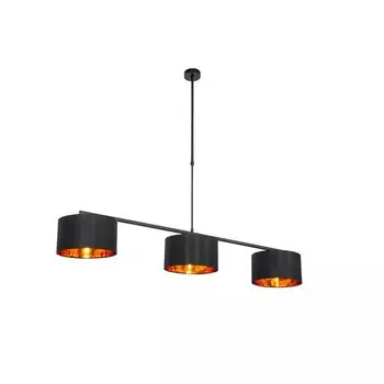 QAZQA - Современный подвесной светильник I Подвесной светильник I Подвесной светильник черный с золотом I Латунь 125 см 3 лампы - VT 3 лампы I Гостиная I Спальня - текстильный круглый I Удлиненный - Подходит для светодиодов E27