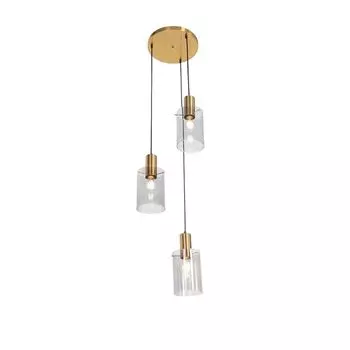QAZQA - Современный подвесной светильник I Подвесной светильник I Подвесной светильник из латуни с дымчатым стеклом, 3 лампы - Видра I Гостиная I Спальня - круглый - Подходит для светодиодов E27, золото