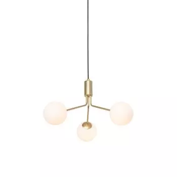 QAZQA - Современный подвесной светильник в стиле ар-деко I Подвесной светильник I Подвесной светильник золото I Латунь с опаловым стеклом, 3 лампы - Coby I Гостиная I Спальня - удлиненный - Подходит для светодиодов G9