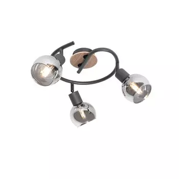 QAZQA - Современный потолочный светильник I потолочный светильник I лампа I свет черный 44,5 см с дымчатым стеклом и деревом, 3-ламповое пламя - Vidro I гостиная I спальня - круглый - подходит для светодиодов E14, серый