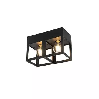 QAZQA - Современный потолочный светильник I Потолочный светильник I Лампа I свет черный, 2 лампы - Cela I Гостиная I Спальня - алюминий прямоугольный - Подходит для светодиодов E27