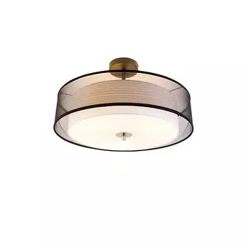 QAZQA - Современный потолочный светильник I Потолочный светильник I Лампа I свет черно-белый 50 см, 3 лампы - барабан с дуэтом абажура I гостиная I спальня - текстильный круглый - подходит светодиод E27, черный