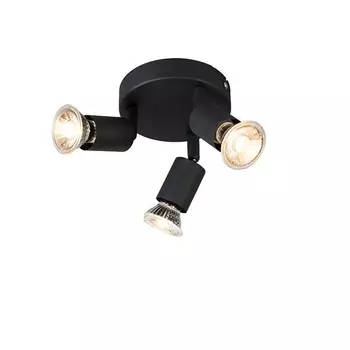 QAZQA - Современный потолочный точечный светильник промышленного дизайна, черный, поворотный круглый - Точечная стойка Jeany с 3 лампами I гостиная I спальня - круглая сталь - подходит для светодиодов GU10