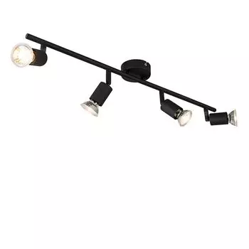 QAZQA — Современный промышленный прожектор I Прожектор I Потолочный прожектор I Потолочный прожектор I Прожектор I Лампа I Свет чёрный Наклонный — Штанга с 4 лампочками Jeany I Гостиная I Спальня — Продолговатая сталь — Подходит для светодиодов,...