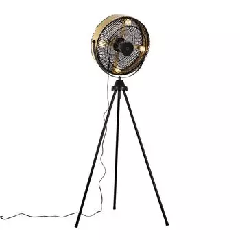 QAZQA — Современный штатив для вентилятора, черный с золотом I, латунь, 4 лампы — Kim I, гостиная I спальня — продолговатый пластик — подходит для светодиодов E14