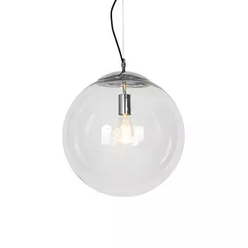 QAZQA - Современный скандинавский подвесной светильник I Подвесной светильник I Подвесной светильник хромированный с прозрачным стеклом - Шар 40 I Гостиная I Спальня - Шар I Сферический - Подходит светодиод E27, серебро
