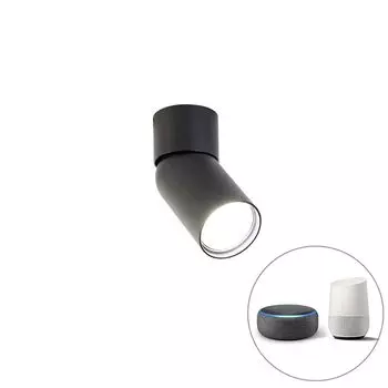 QAZQA — Современный Smart современный точечный черный, включая Wi-Fi GU10 — Диммер Falo I с регулируемой яркостью I гостиная I спальня — алюминиевый цилиндр — светодиод подходит для GU10