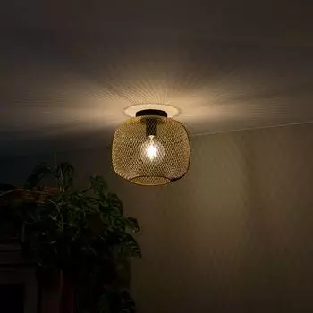 QAZQA — Современный современный черный с золотом I Потолочный светильник из латуни I Потолочный светильник I Лампа I Свет — Bliss Mesh I Гостиная I Спальня — Стальной шар I Сферический светильник — Подходит для светодиодов E27