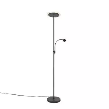 QAZQA - Современный торшер, черный, со светодиодом и кронштейном для чтения - Chala I гостиная I спальня I потолочный прожектор - продолговатая сталь - I (несменный) светодиод