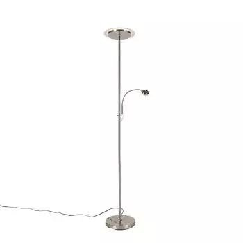QAZQA - Современный торшер I Торшер I Торшер I Лампа I свет сталь I серебро I матовый никель, включая светодиод для чтения - Chala I гостиная I спальня I потолочный прожектор - продолговатый стальной - I (nic)