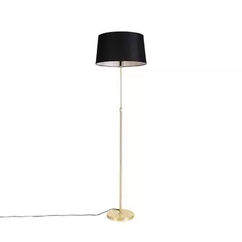 QAZQA - Современный торшер I Торшер I Торшер I Лампа I светлое золото I латунь I латунь с черным льняным абажуром 45 см - Часть I гостиная I спальня - стальная круглая I продолговатая I цилиндр