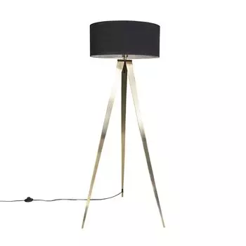 QAZQA - Современный торшер I Торшер I Торшер I Лампа I Лампа из латуни с черным абажуром - Ilse I Гостиная I Спальня - продолговатая сталь - Подходит светодиод E27, черный