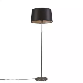 QAZQA - Современный торшер I торшер I торшер I лампа I свет сталь I серебро I матовый никель с черным абажуром, регулируемая высота 45 см - Часть I гостиная I спальня - круглая сталь