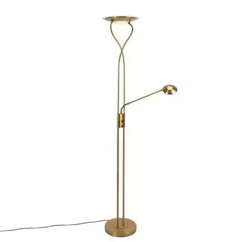QAZQA - Современный торшер из бронзы, включая светодиод с кронштейном для чтения - Диммер Mallorca I с регулируемой яркостью I гостиная I спальня I потолочный прожектор - продолговатая сталь - I (несменный) светодиод, бронза