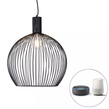 QAZQA — Современный умный круглый подвесной светильник I Подвесной светильник I Подвесной светильник, черный, 50 см, включая Wi-Fi G95 — Dos I Гостиная I Спальня — Продолговатая сталь — Подходит для светодиодов E27