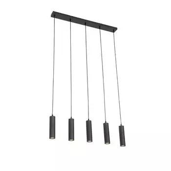 QAZQA - Современный умный подвесной светильник I Подвесной светильник I Подвесной светильник черного цвета с 5 лампами WiFi GU10 - Диммер Jeana I с регулируемой яркостью I Гостиная I Спальня - продолговатая сталь - Подходит для светодиодов GU10,...
