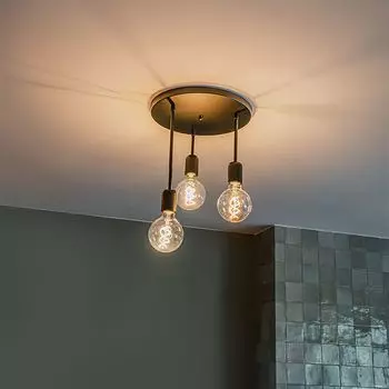 QAZQA — Современный умный потолочный светильник I Потолочный светильник I Лампа I Черный светильник с 3 лампочками WiFi G95 — Диммер для кухни I С регулируемой яркостью I Гостиная I Спальня — Круглая сталь — Подходит для светодиодов E27