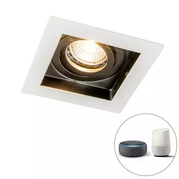 QAZQA — Современный умный встраиваемый точечный светильник белого цвета с регулируемым Wi-Fi GU10 — Carree I гостиная I спальня — стальной квадрат — светодиод подходит для GU10, черный