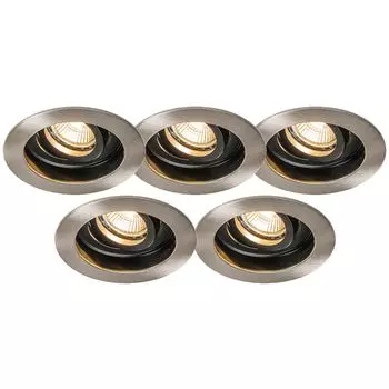 QAZQA - Современный встраиваемый точечный светильник Rondoo сталь I серебро I матовый никель, набор из 5 шт. I гостиная I спальня - алюминий круглый - светодиод подходит GU10