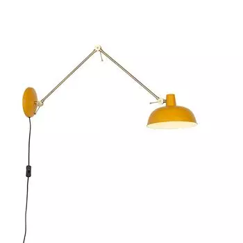 QAZQA - Светло-желтая стена в стиле ретро с бронзой - Milou I гостиная I спальня - продолговатая сталь - подходит для светодиодов E27, желтый