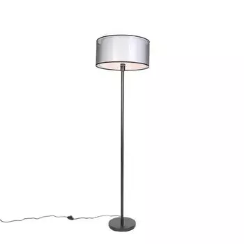 QAZQA - Торшер Design I Торшер I Торшер I Лампа I черный светильник с черно-белым абажуром 47 см - Simplo I гостиная I спальня - текстильный цилиндр I удлиненный - подходит светодиод E