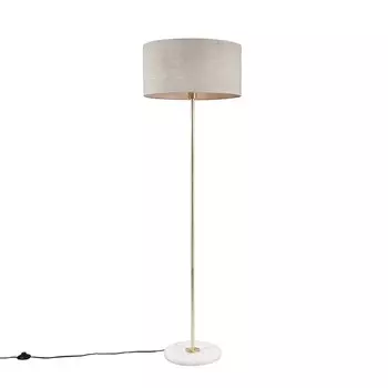 QAZQA - Торшер современный из латуни с серым абажуром 50 см - Kaso I гостиная I спальня - круглая сталь - подходит для светодиодов E27, серый