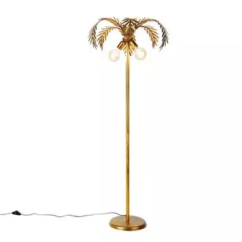 QAZQA - Торшер в стиле ретро I Торшер I Торшер I Лампа I свет золото I латунь с 2 лампочками - Ботаника I гостиная I спальня - продолговатая сталь - подходит для светодиодов E27