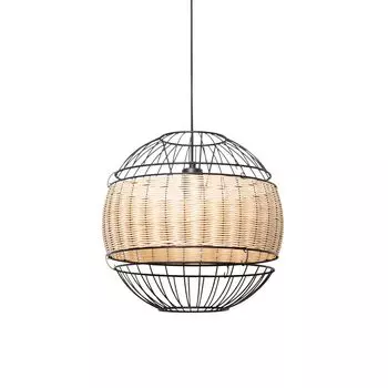 QAZQA - Восточный подвесной светильник в восточном стиле I подвесной светильник I подвесной светильник черный с ротангом 38 см - Эмир I гостиная I спальня - круглая сталь - подходит светодиод E27
