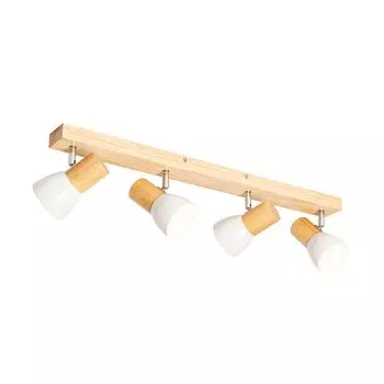 QAZQA - Загородный дом I Vintage I Деревянный потолочный светильник в деревенском стиле с белым регулируемым точечным светильником с 4 лампами - Thorin I Гостиная I Спальня - Прямоугольный - Подходит для светодиодов E14, белый