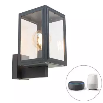 QAZQA - Загородный дом I Vintage Smart наружная стена светло-серого цвета, включая Smart G95 - Sutton Up I Наружное освещение I Up I Down - Куб из нержавеющей стали I Квадрат - Подходит для светодиодов E27, темно-серый