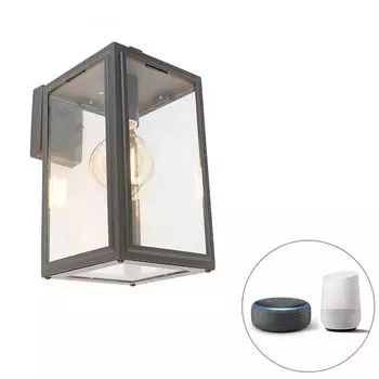 QAZQA - Загородный дом I Vintage Smart уличная стена светло-серого цвета, включая Wi-Fi G95 - Приглушенный I Наружное освещение - Куб из нержавеющей стали I Квадратный - Подходит для светодиодов E27, темно-серый