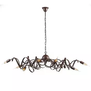 QAZQA - Загородный дом I Винтажная деревенская люстра I Люстра коричневая, 10 ламп - Риччоло I Гостиная I Спальня - Стальной овал I Органический - подходит для светодиодов E14, коричневый