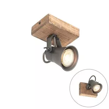 QAZQA - Загородный дом I Винтажная сельская морилка, черная с деревом - Джелле I Гостиная I Спальня - Круглая - Подходит для светодиодов GU10, черный