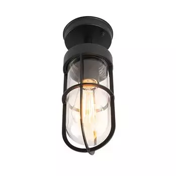 QAZQA - Загородный дом I Винтажный деревенский внешний наружный потолочный светильник I Потолочный светильник I Лампа I Свет черный со стеклом IP44 - Elza I Наружное освещение - Продолговатый алюминий - Подходит для светодиодов E27