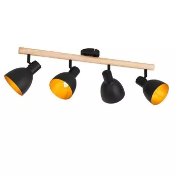 QAZQA - Загородный дом I Винтажный сельский прожектор I Прожектор I Потолочный прожектор I Потолочный прожектор I Прожектор I Лампа I Свет черный с деревом 4-световой точечный светильник - Кремень I Гостиная I Спальня - L