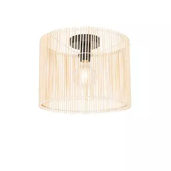 QAZQA - Загородный дом I Винтажный скандинавский потолочный светильник из бамбука - Наташа I Гостиная I Спальня - Бамбуковый цилиндр - Светодиод подходит E27, белый