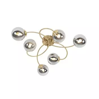 QAZQA - Загородный дом I Винтажный современный потолочный светильник I Потолочный светильник I Лампа I Светильник золотого цвета I Латунь, 6 ламп с дымчатым стеклом - Афины I Гостиная I Спальня - Органический цвет - Подходит для светодиодов G9