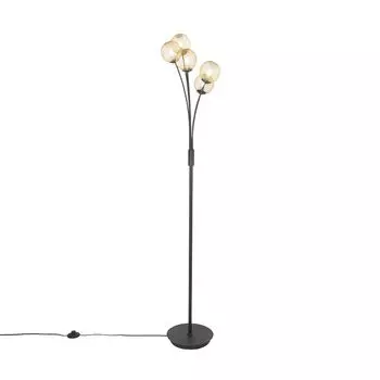 QAZQA - Загородный дом I Винтажный современный торшер, черный с золотом I Латунь, 5 ламп - Athens Wire I Гостиная I Спальня - Продолговатая сталь - Подходит для светодиодов G9