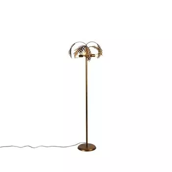 QAZQA — Загородный дом I Винтажный торшер, золото I Латунь, 3 лампы — Ботаника I Гостиная I Спальня — Продолговатая сталь — Подходит для светодиодов E27