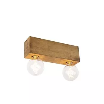 QAZQA - Загородный дом I винтажный потолочный точечный светильник в стиле кантри, деревянный, 2 лампы - блочный I гостиная I спальня - прямоугольный - светодиод подходит E27, коричневый