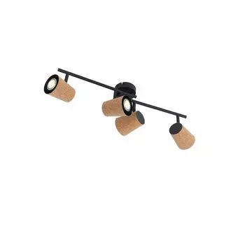 QAZQA - Загородный дом I винтажный потолочный точечный светильник, черный с пробковым плафоном, регулируемый точечный светильник с 4 лампами - Corky I гостиная I спальня - продолговатая сталь - подходит для светодиодов GU10, бежевый