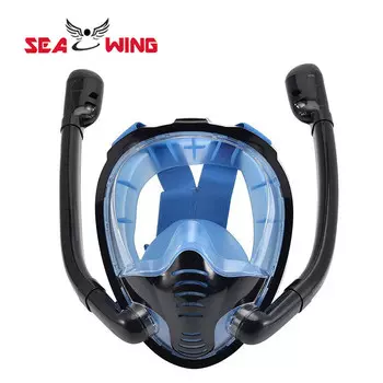QINGHONG силиконовая маска для подводного плавания для взрослых, полностью сухая маска для подводного плавания, очки для дайвинга SQ1910, черные и синие, с двойной трубкой, S-XL