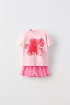 яркая цветочная пижама ZARA, розовый
