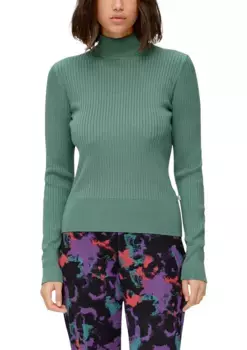 QS вязаный свитер, с воротником стойкой, зеленый