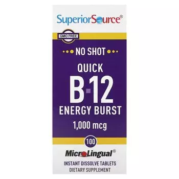 Quick B-12 Energy Burst, 1000 мкг, 100 мгновенно растворяющихся таблеток MicroLingual Superior Source