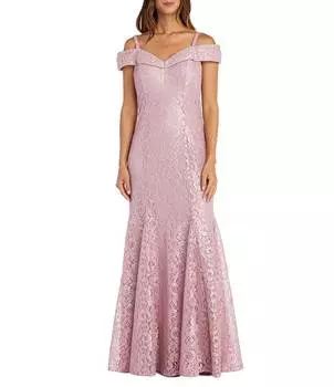 R & M Richards Кружевное платье русалки с открытыми плечами и цветочным принтом, розовый