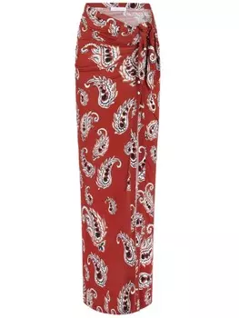Rabanne длинная юбка Paisley с разрезом, красный