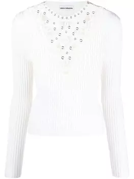 Rabanne джемпер в рубчик с вырезами, белый